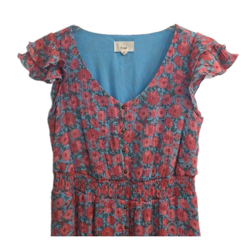 Fyve Floral Boho Maxi Dress Womens Medium Ruffle Sleeves‎ Flowy Lined BEAUTIFUL